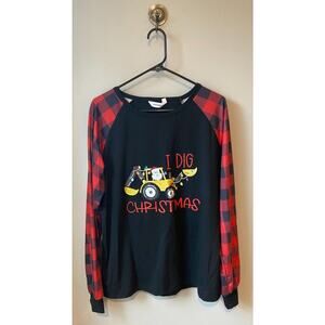 Cutematchy Men's Long Sleeve I Dig Christmas Pajama Top Red/Black Plaid, Large